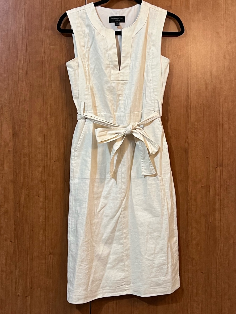 Banana Republic Linen Cotton Dress Midi Cream Neutral Sz XXS Petite Minimalist